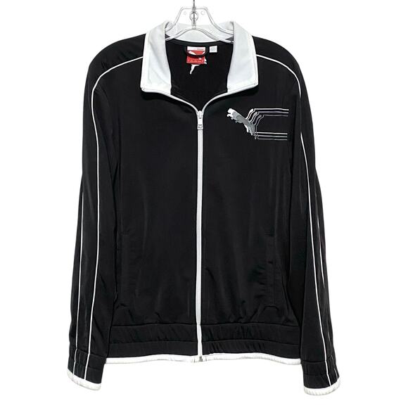 Puma Sport Lifestyle Full Zip Black Gray White Track Jacket Sewn Logo Mens S - Picture 1 of 11